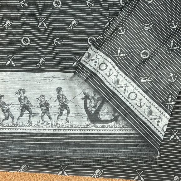 Franco Ferrari Cotton Silk Nautical  Grey White Scarf Made In Italy - Picture 13 of 17